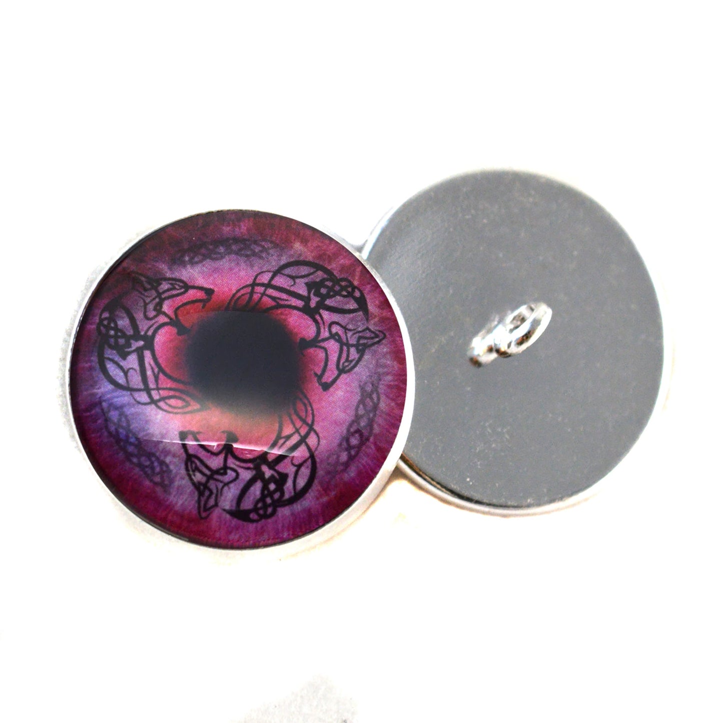 Red Viking Wolf Celtic Fenrir Sew-On Button Glass Eyes