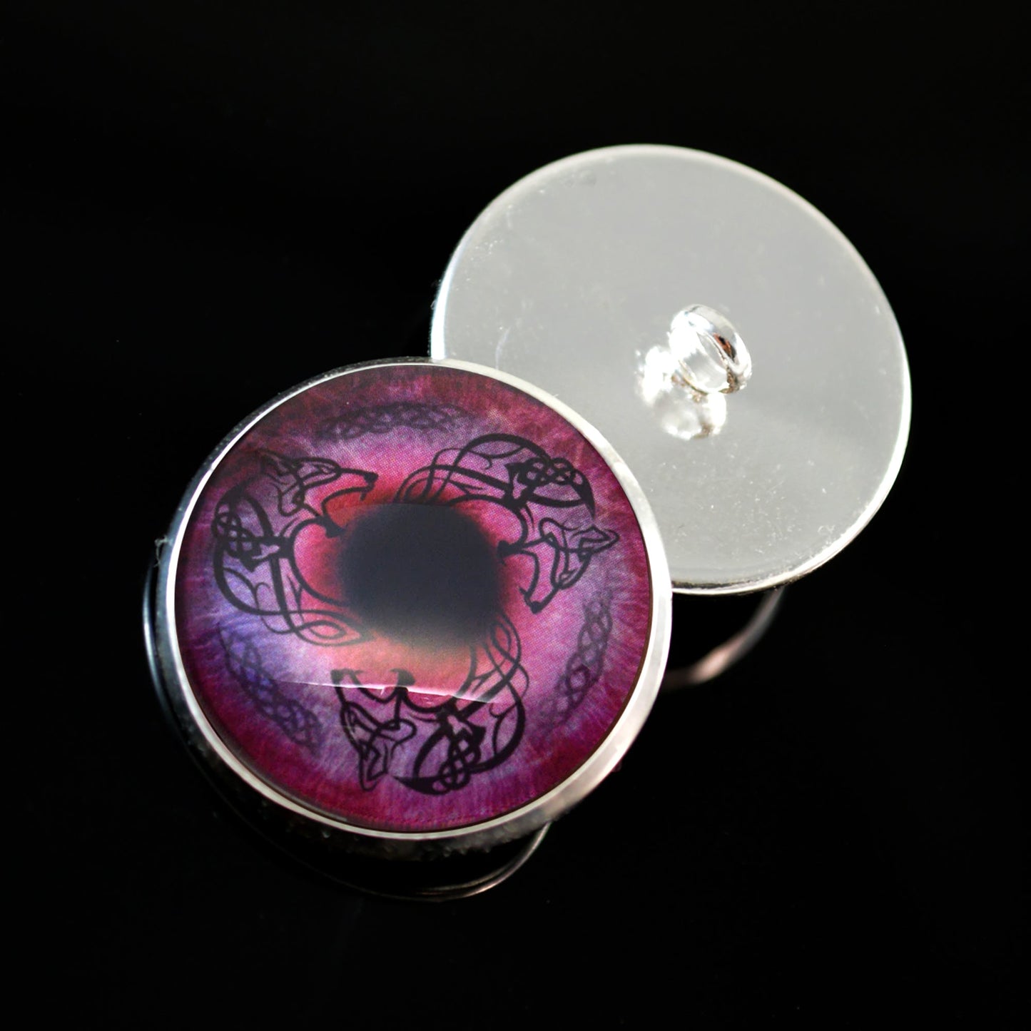 Red Viking Wolf Celtic Fenrir Sew-On Button Glass Eyes