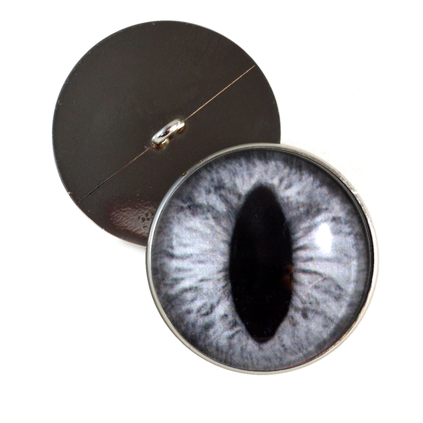 Silver Cat Sew-On Button Glass Eyes
