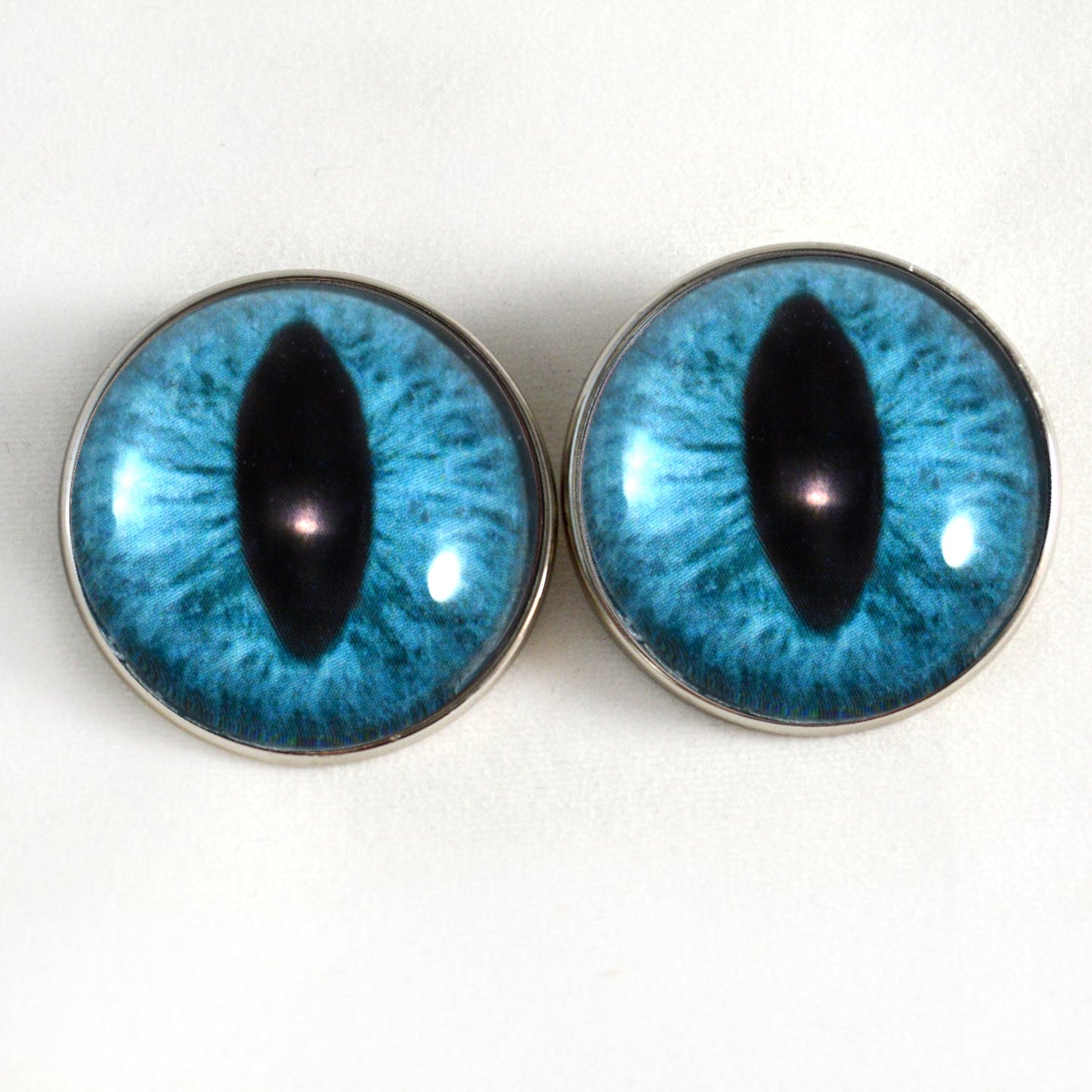 Teal Cat Dragon Sew-On Button Glass Eyes