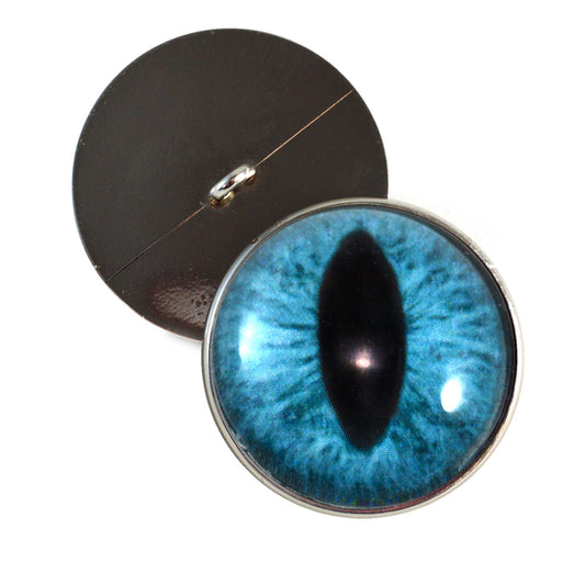 Teal Cat Dragon Sew-On Button Glass Eyes