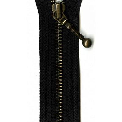 Antique Brass Separating Zipper, YKK #36, Black 26in