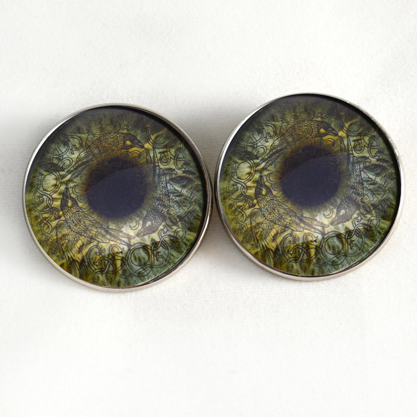 Sage Green Viking Raven Sew-On Buttons Glass Eyes