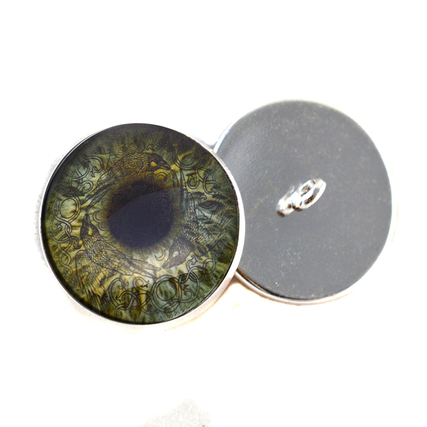 Sage Green Viking Raven Sew-On Buttons Glass Eyes