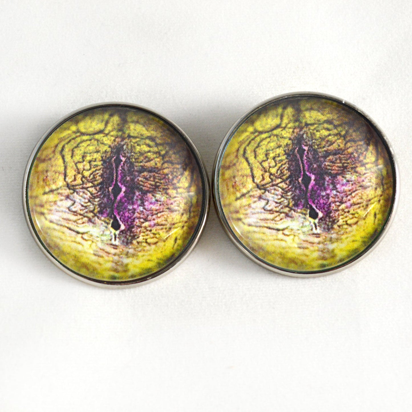 Yellow and Purple Lizard Sew-On Button Glass Eyes