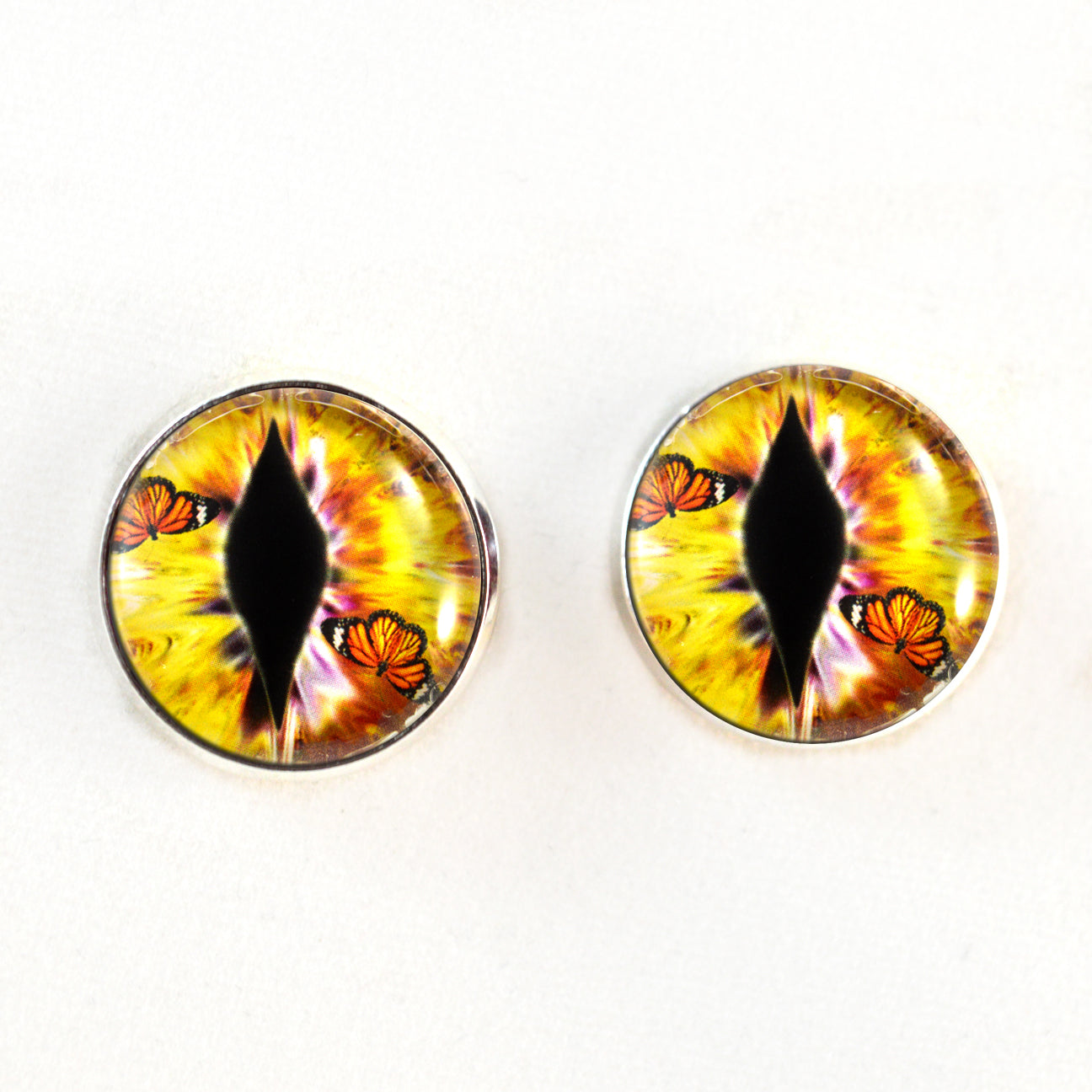 Yellow Dragon with Monarch Butterflies Sew-On Button Glass Eyes