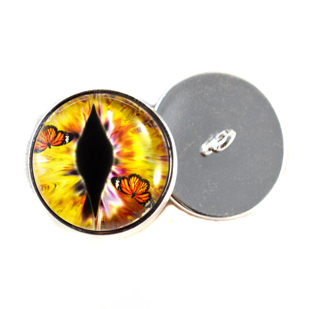 Yellow Dragon with Monarch Butterflies Sew-On Button Glass Eyes