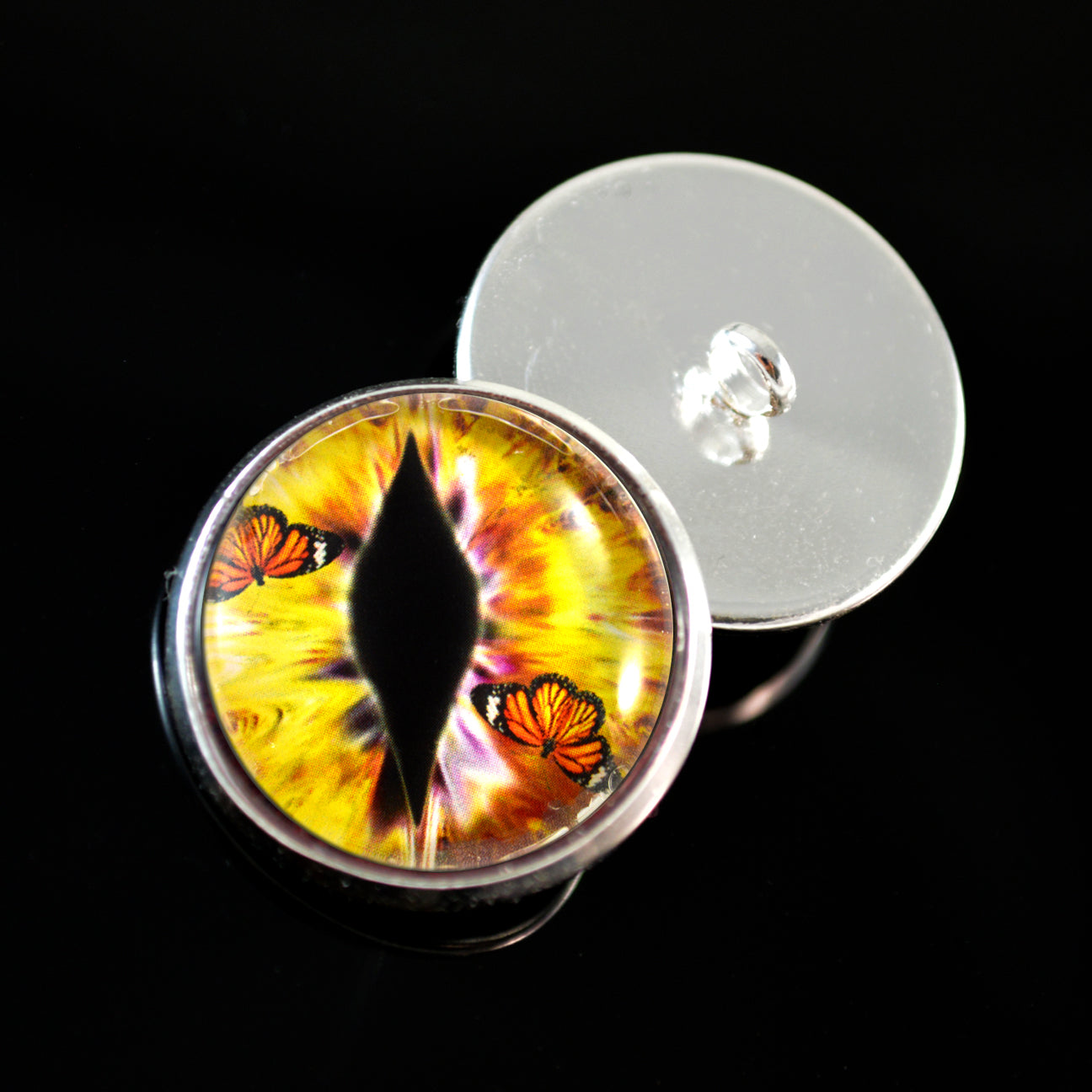 Yellow Dragon with Monarch Butterflies Sew-On Button Glass Eyes