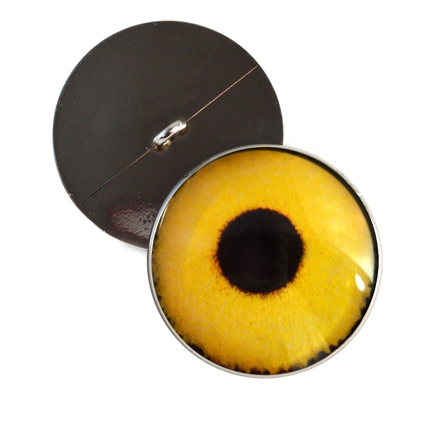 Yellow Sparrow Hawk Sew-On Button Glass Eyes