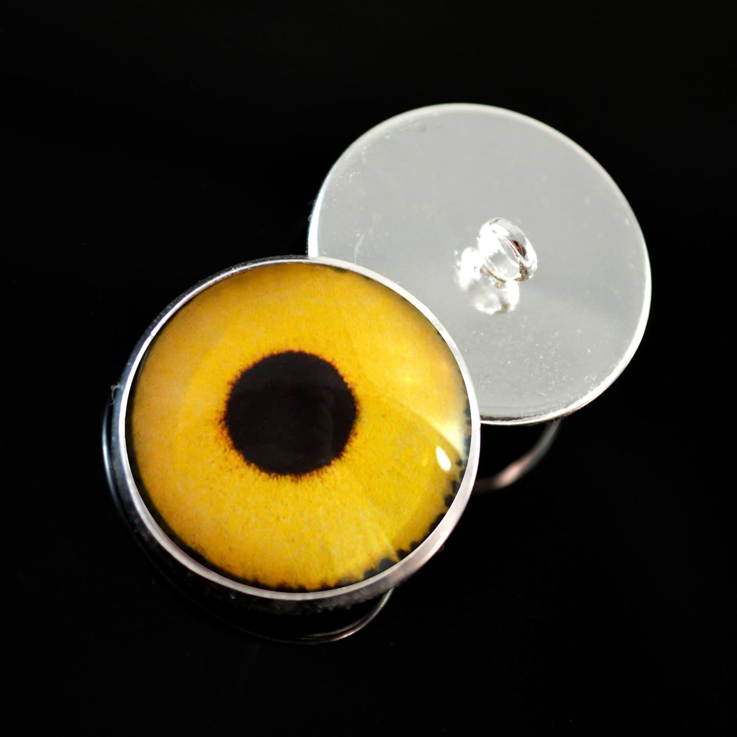 Yellow Sparrow Hawk Sew-On Button Glass Eyes